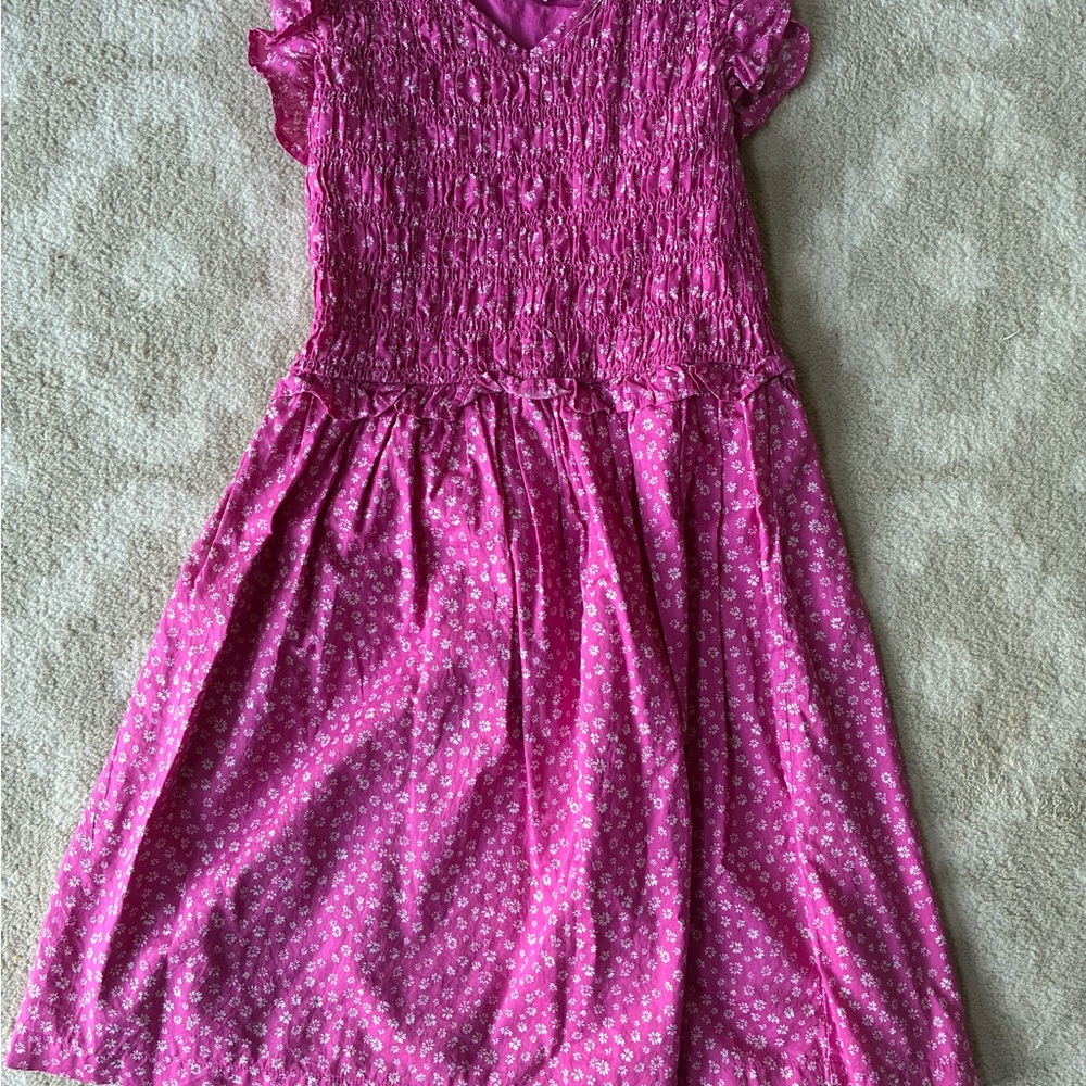 GAP Fuchsia Floral Smocked Midi Dress